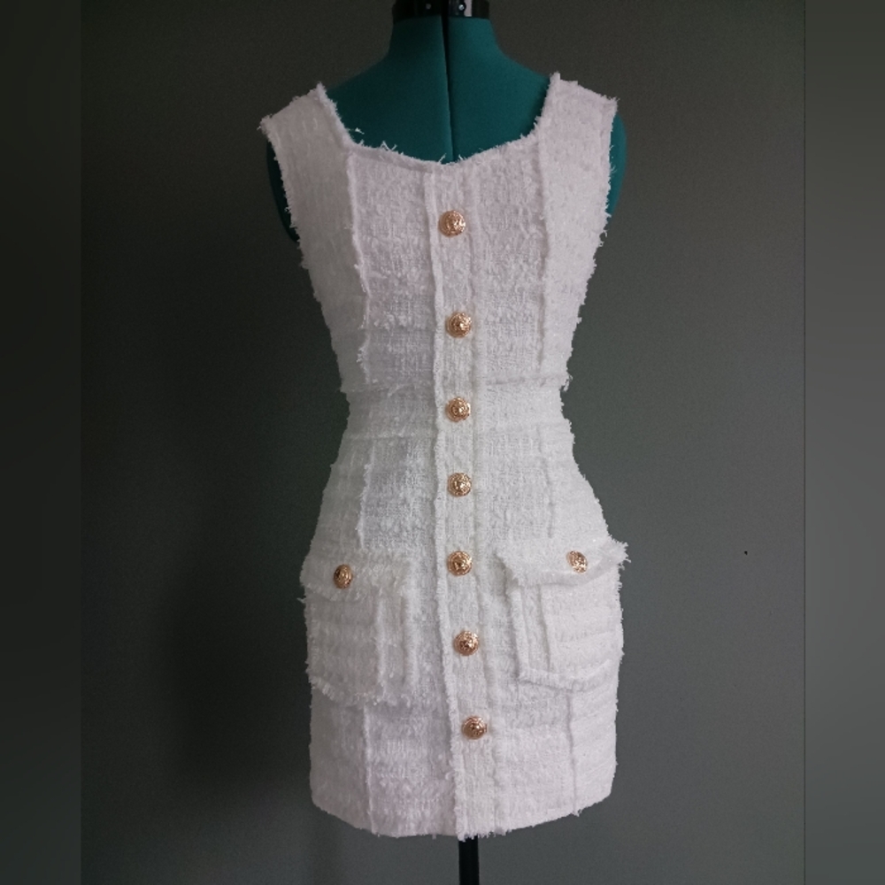 Paris Boutique White Tweed Dress Size 36